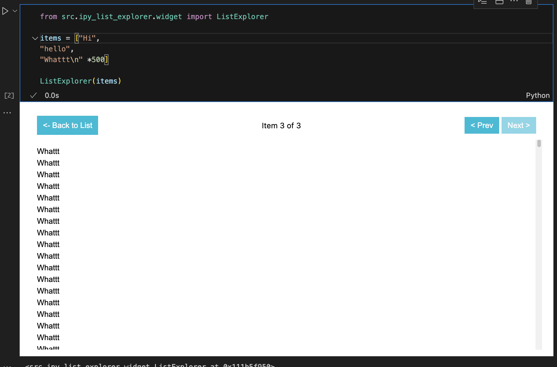 Detailed view of text for item 3. Shows scrollbar. Top menu has Back, Prev, Next buttons from Left to Right