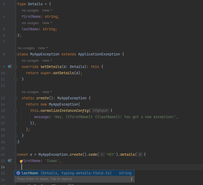 Details Field Webstorm Code Completion