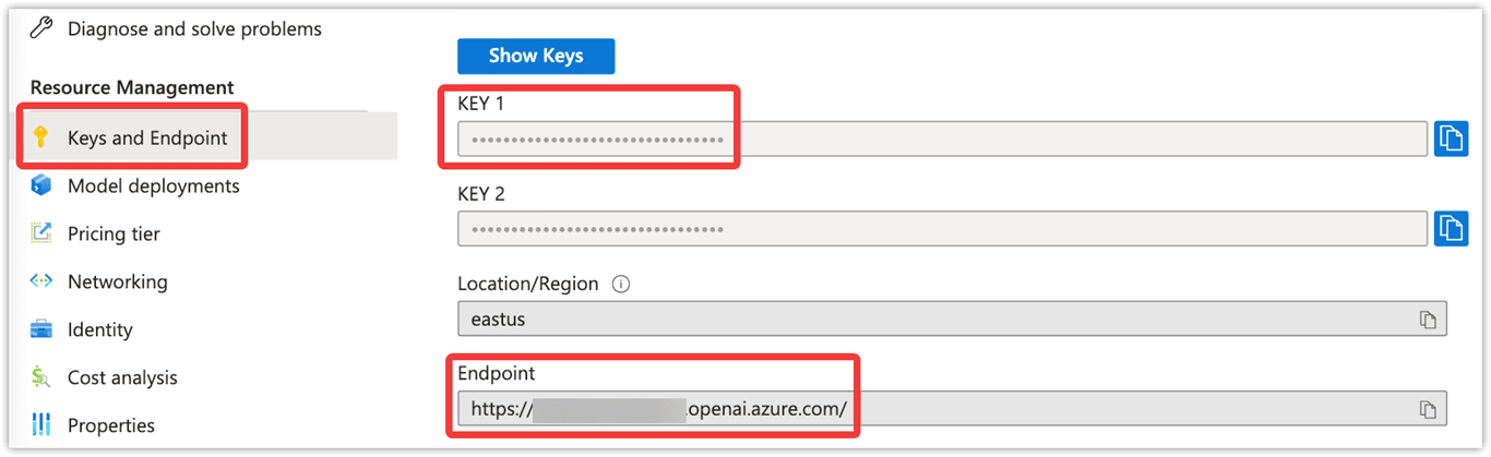 Azure OpenAI API Key and Endpoint