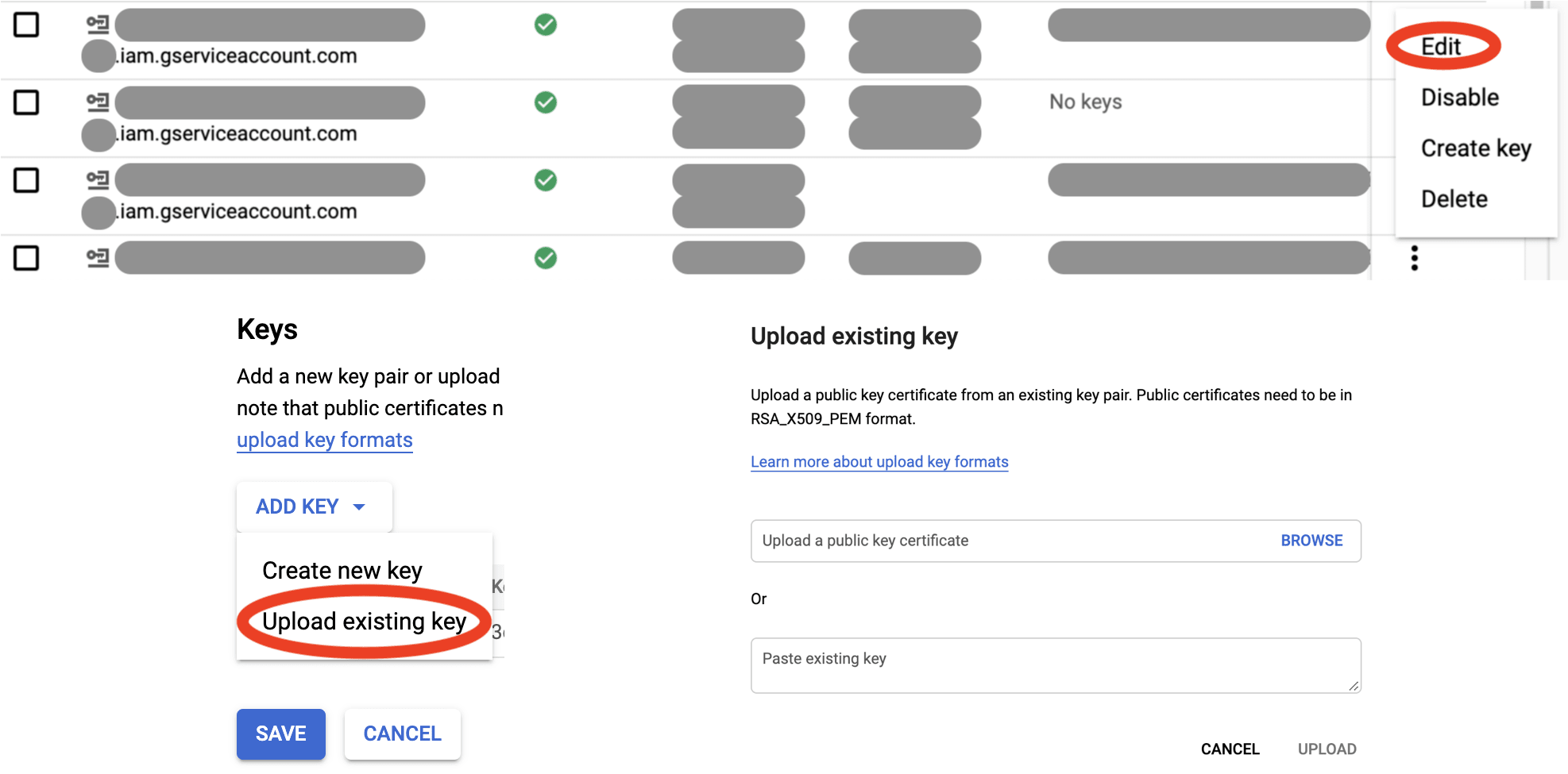Uploading existing key to Google Cloud Console