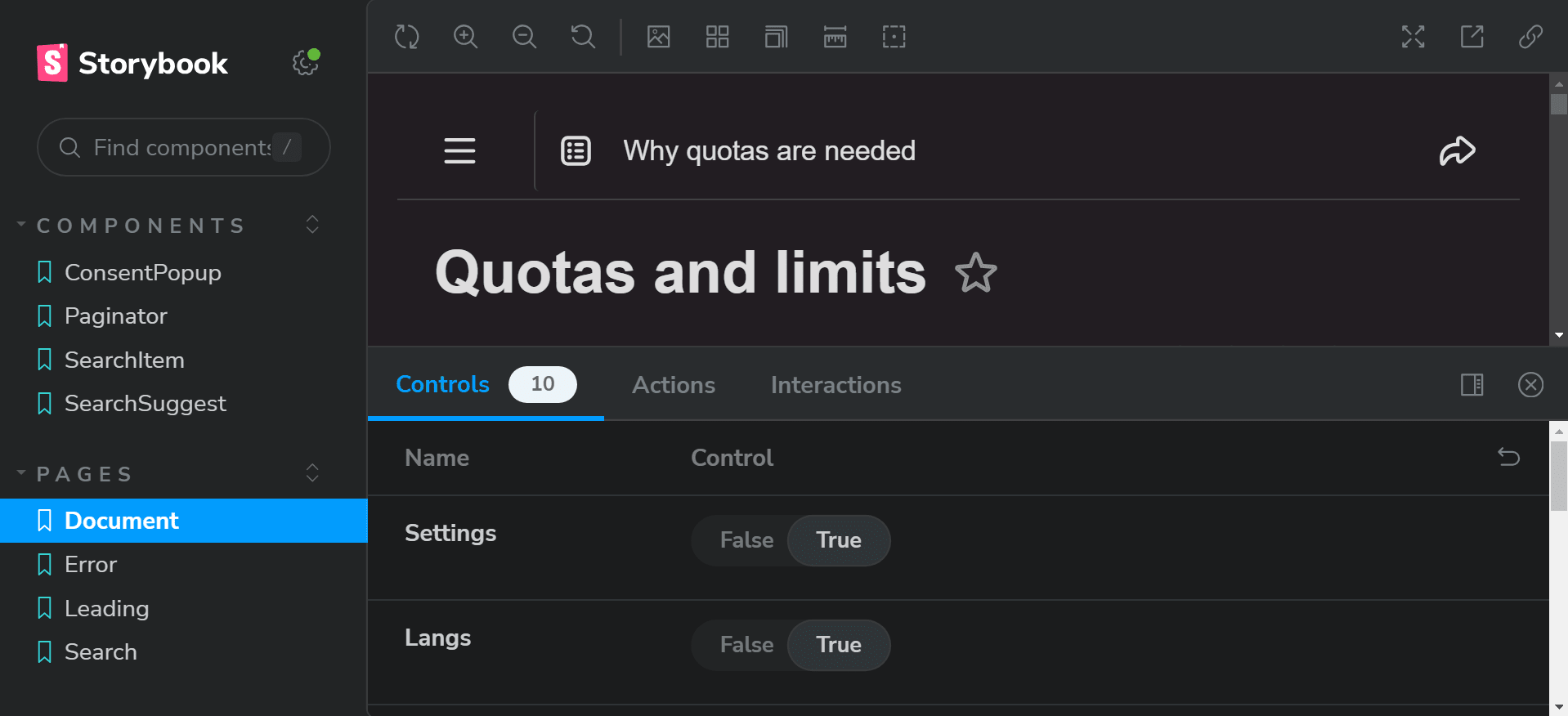 Page with storybook panel