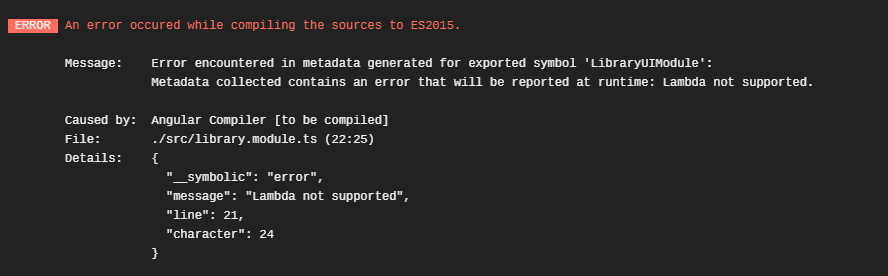 Angular Package Builder - metadata generation error