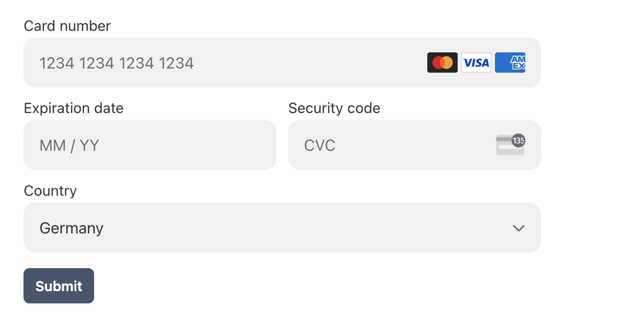 Vue Stripe.js demo screenshot