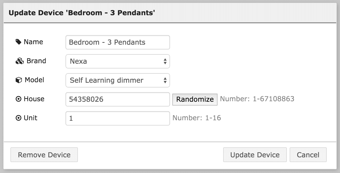 Screenshot of input configuration