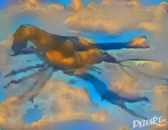 Deep Learning AI Generated Psychadelic Style Transfer Art of Crawfish painted with sunset clouds