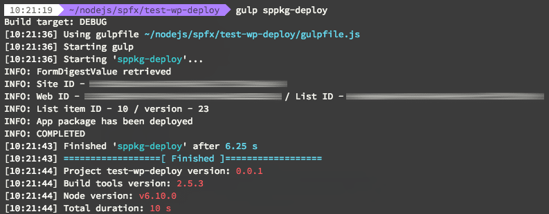 Gulp task output