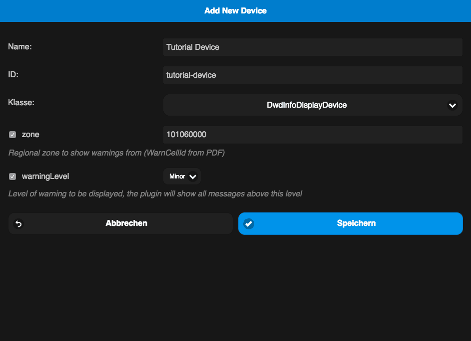 Example configuration