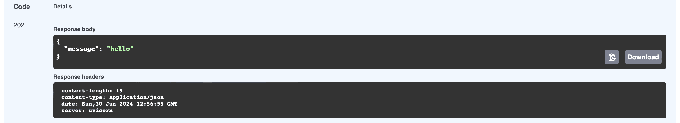POST response swagger