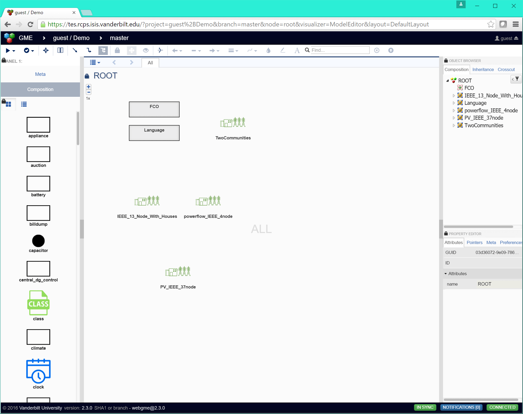 Root view showing models and language.