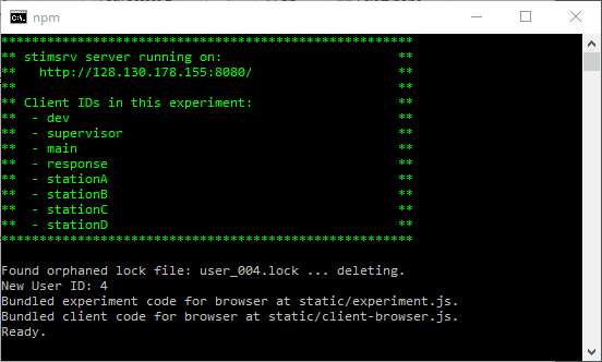 stimsrv console output