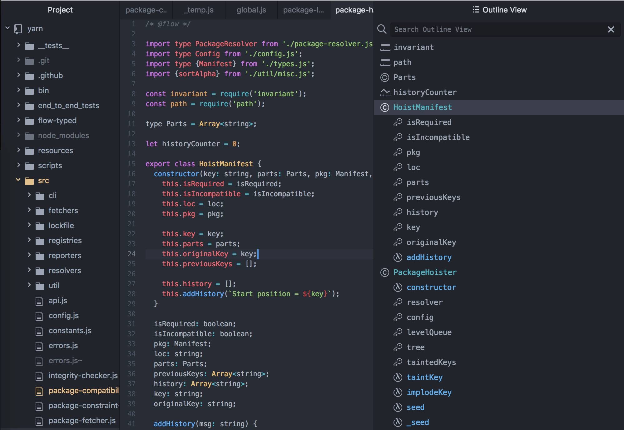 Outline symbols in code