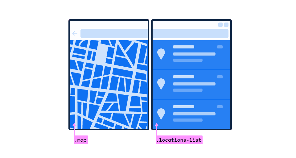 Foldable with the left segment of the window containing a map and the right segment containing list of search results