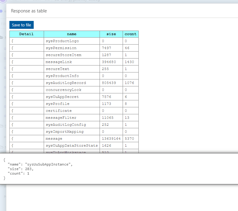 Table data viewer