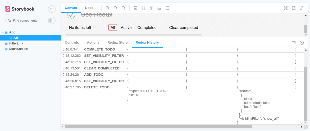 Redux Addon History Panel