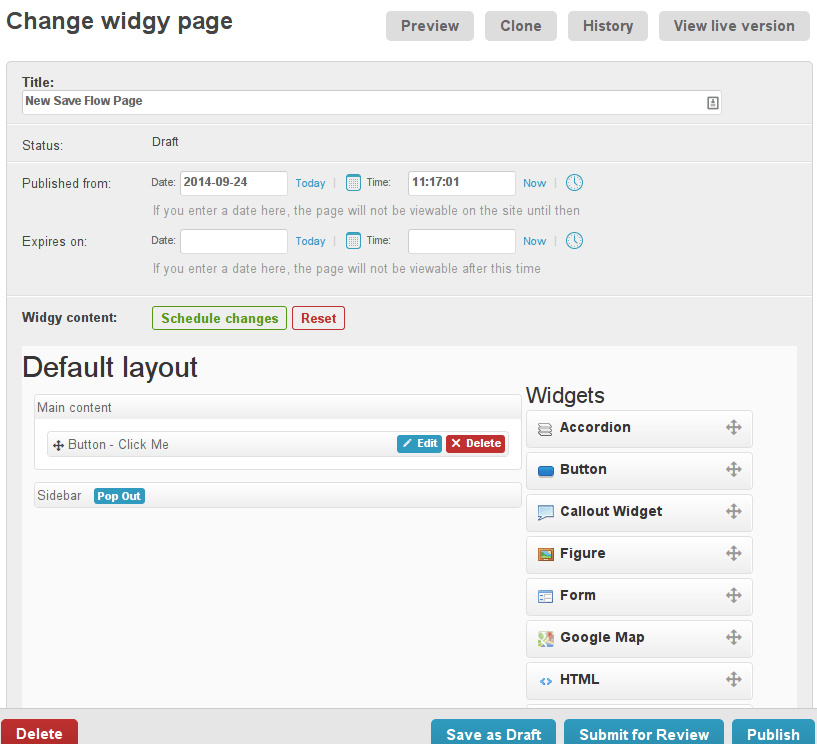 Widgy Page Admin New Save Flow