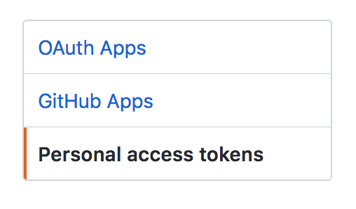 Personal Access Token Menu