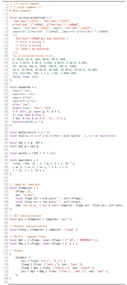 A screenshot of Jsonnet syntax highlighting