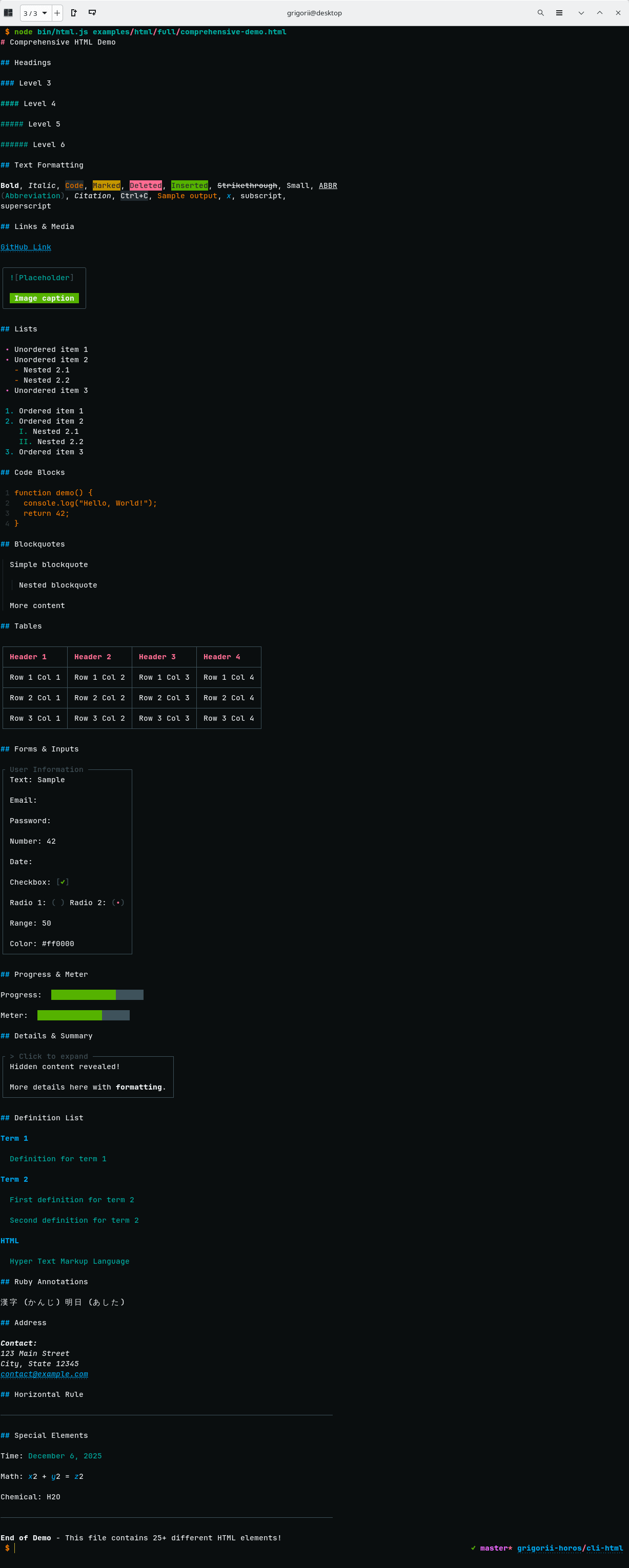 Screenshot of cli-html