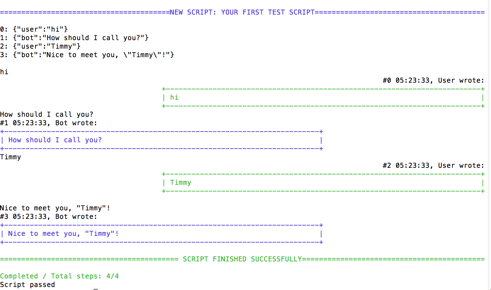 Script output for sample script