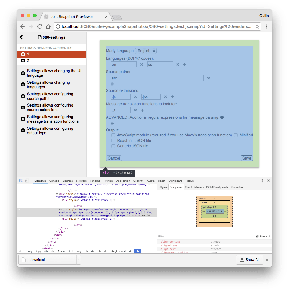 Jest-HTML and Chrome's devtools