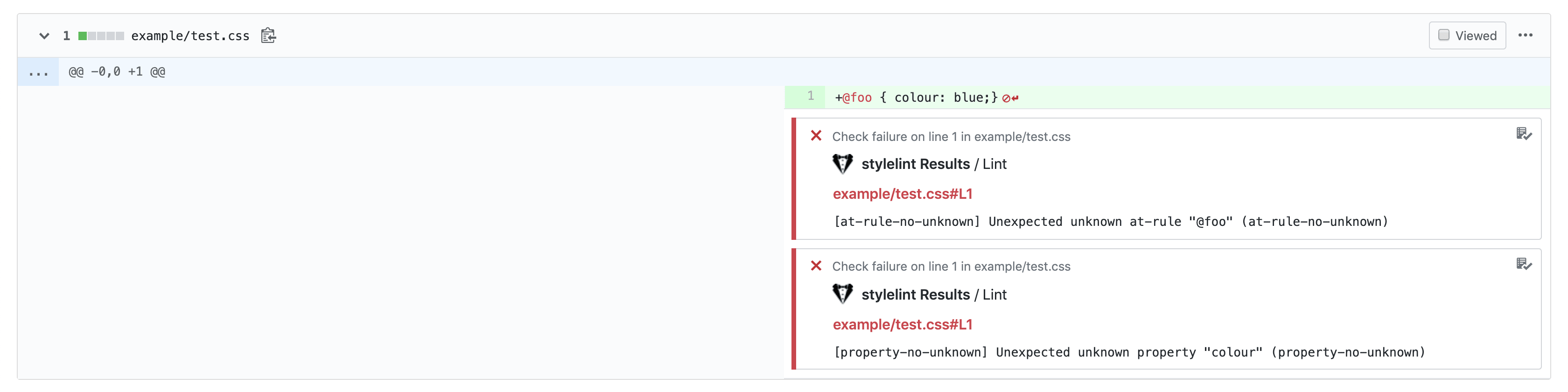 Example of annotations being included in a pull request