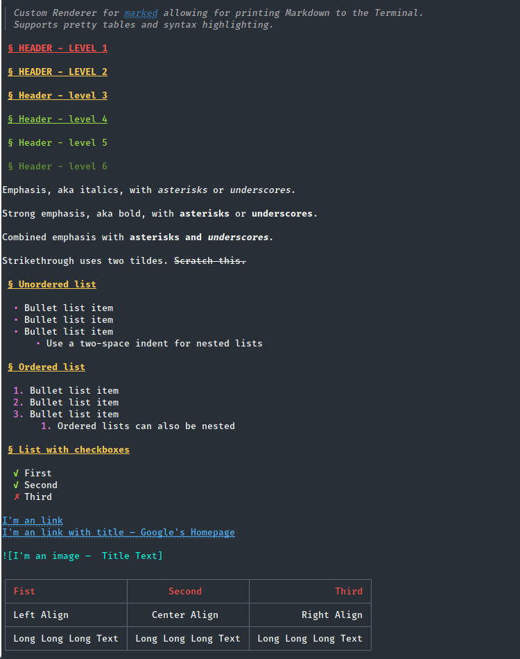 Screenshot of marked-terminal