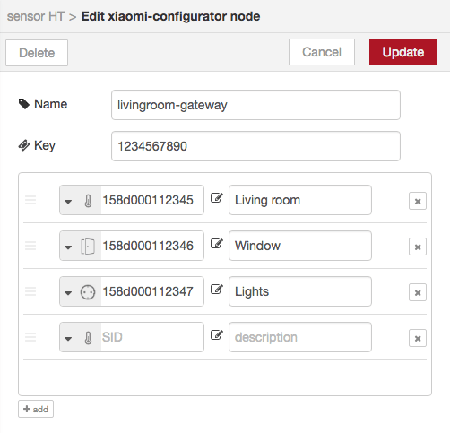 Xiaomi configurator in node-red