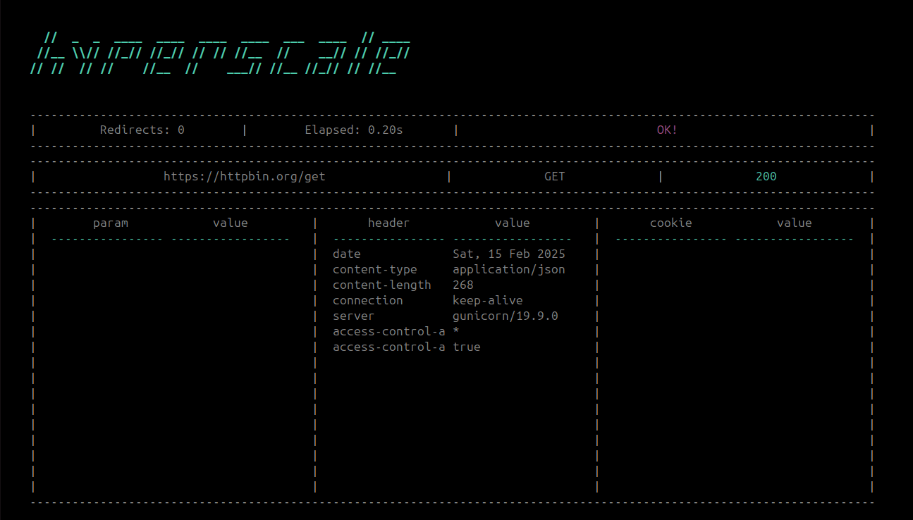 Checking httpbin.org/get is reachable before running the test Output of the hyperscale ping http https://httpbin.org/get command