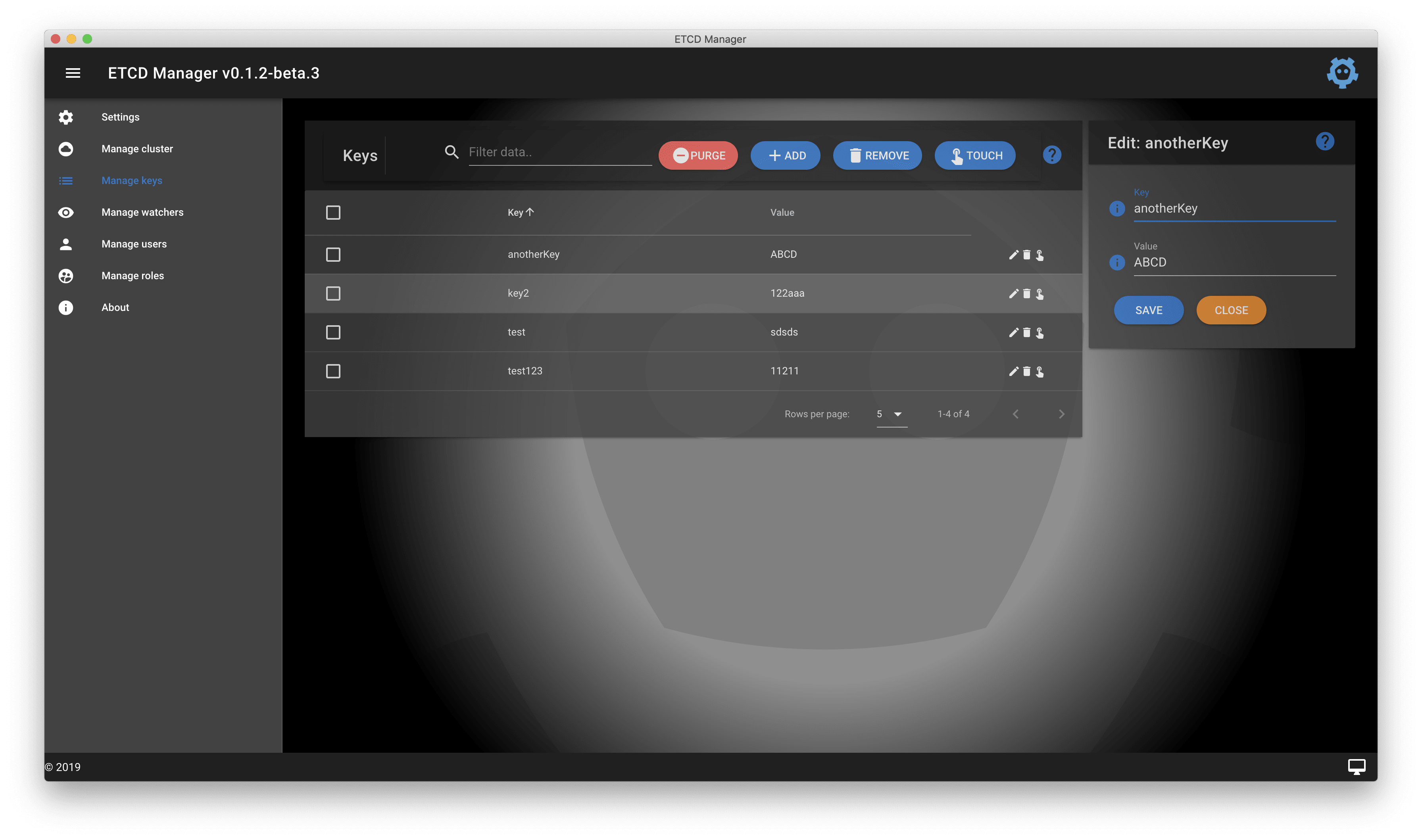 ETCD Manager - keys & values Alt text