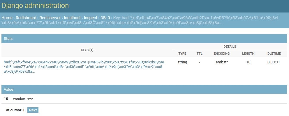 Screenshot of inspecting a binary key