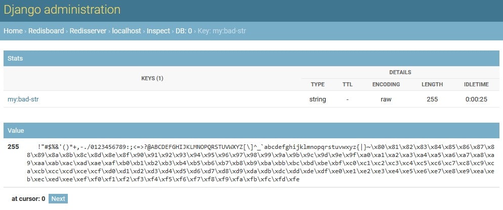 Screenshot of inspecting a binary string