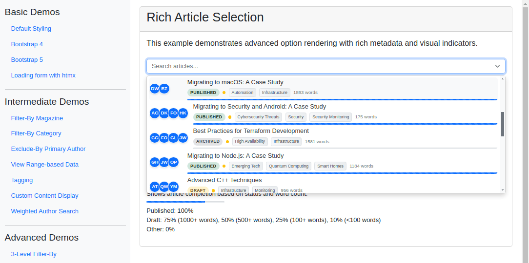 Rich Content Article Selection
