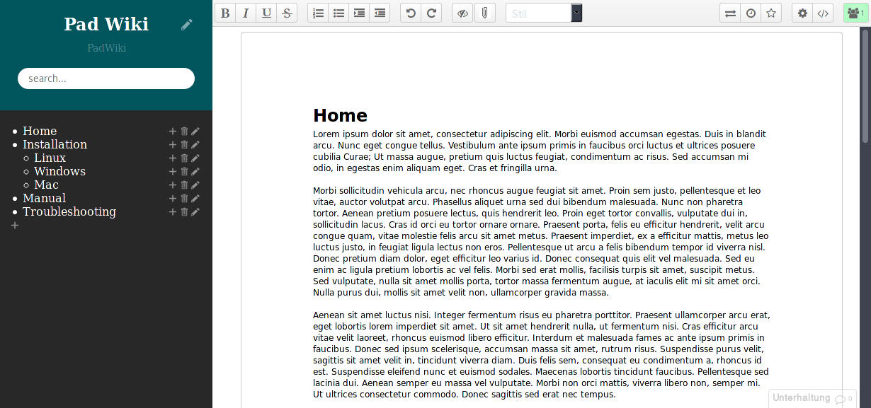 A screenshot of PadWiki