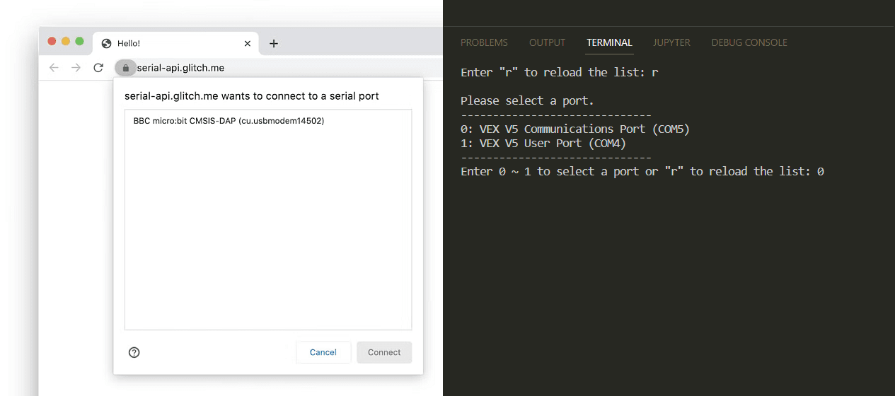 Ask user to select a port in the console