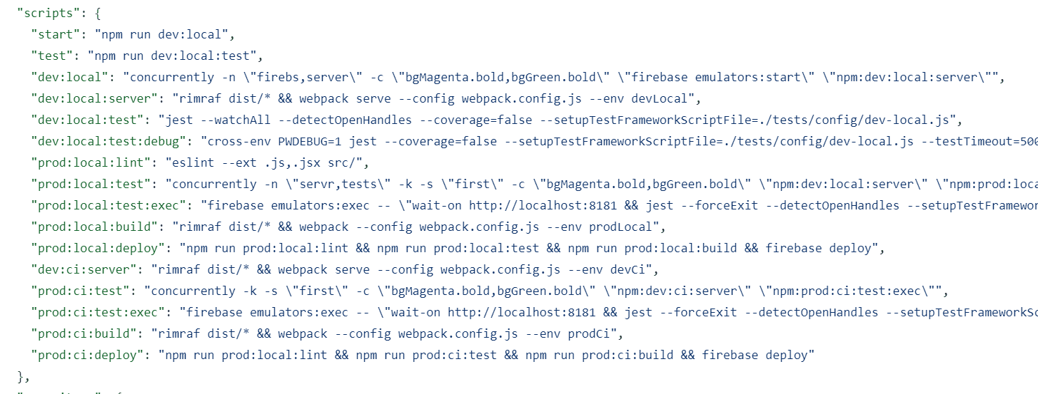 an unconformable personal npm scripts example