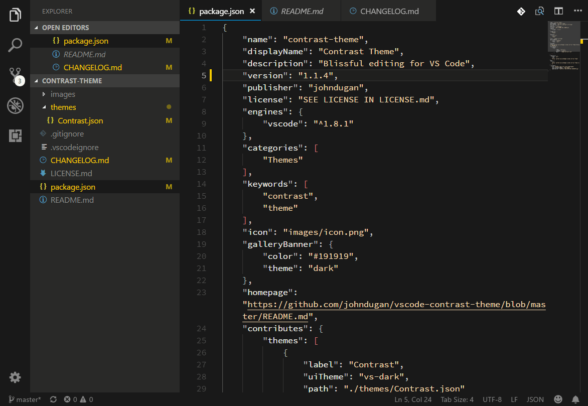 Screenshot of the VS Code Editor in Contrast