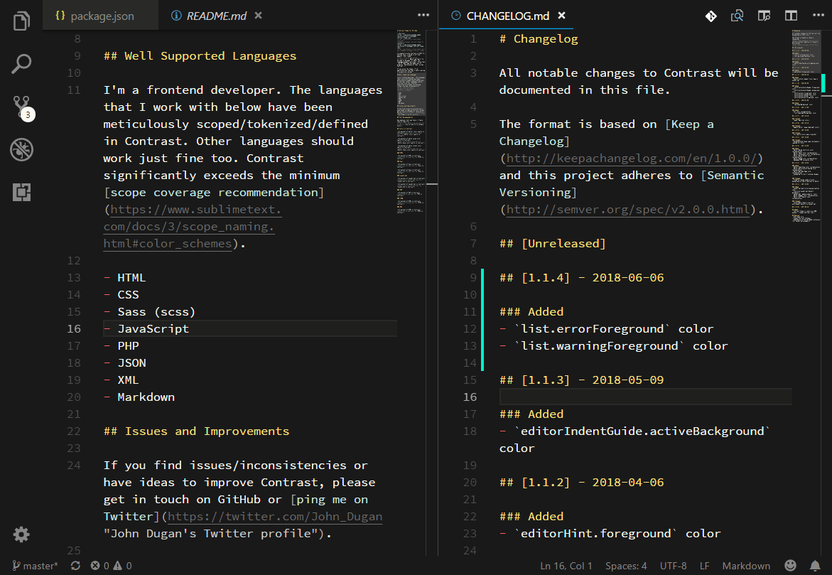 Screenshot of the VS Code Editor in Contrast