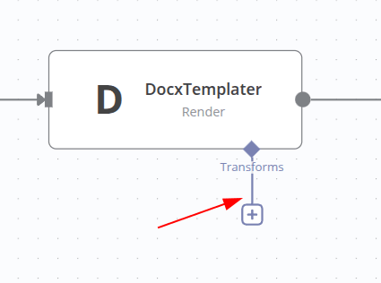 a screenshot of the main Render node showing a connection point on the lower side with the label Transforms