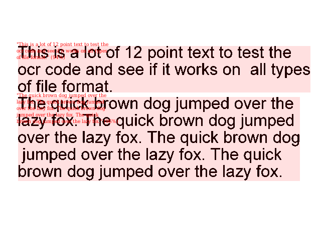 an image of the same text with Tesseract per-paragraph detections overlaid as one red box covering each paragraph
