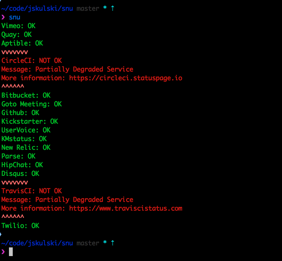 Screenshot of snu report