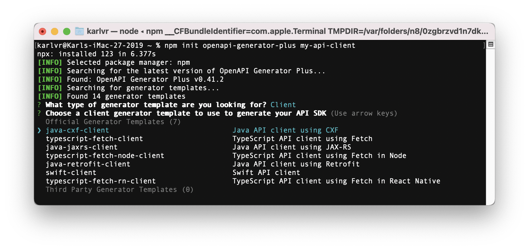 Image of choosing a generator template