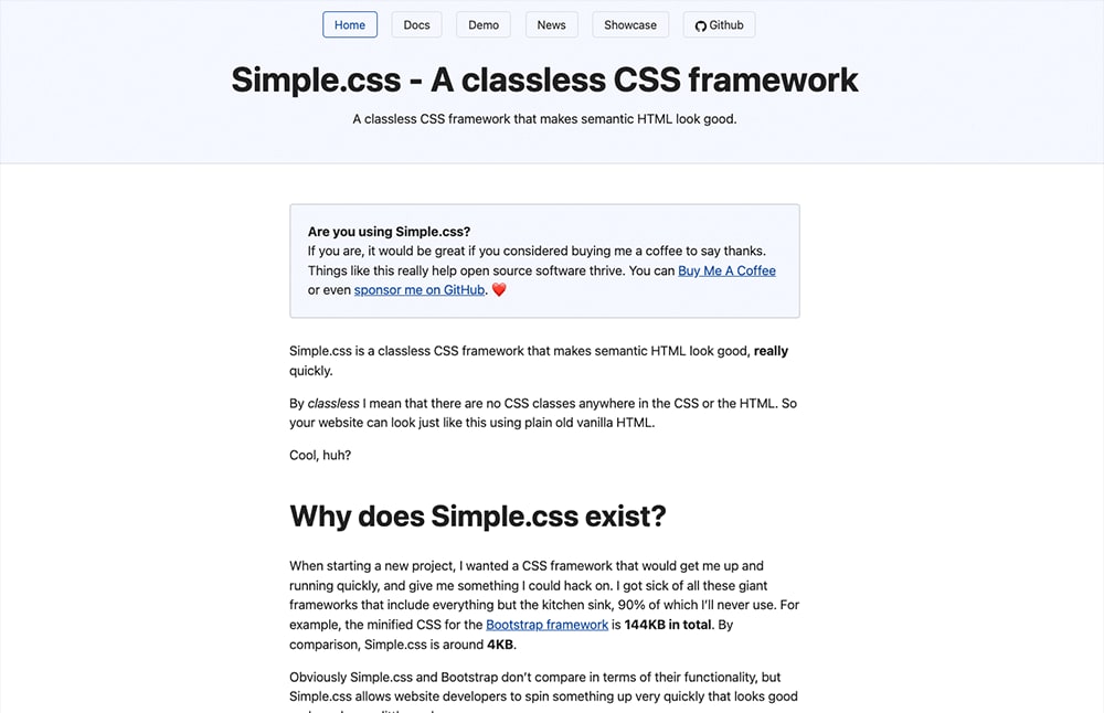 Screenshot of Simple.css