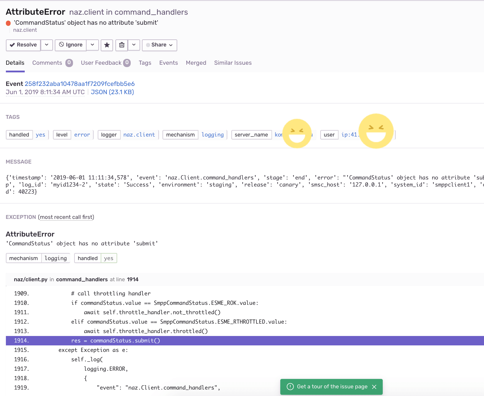 naz integration with
sentry