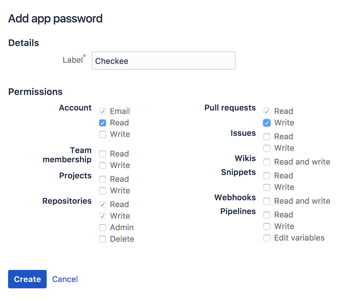 Bitbucket Application Password Scope