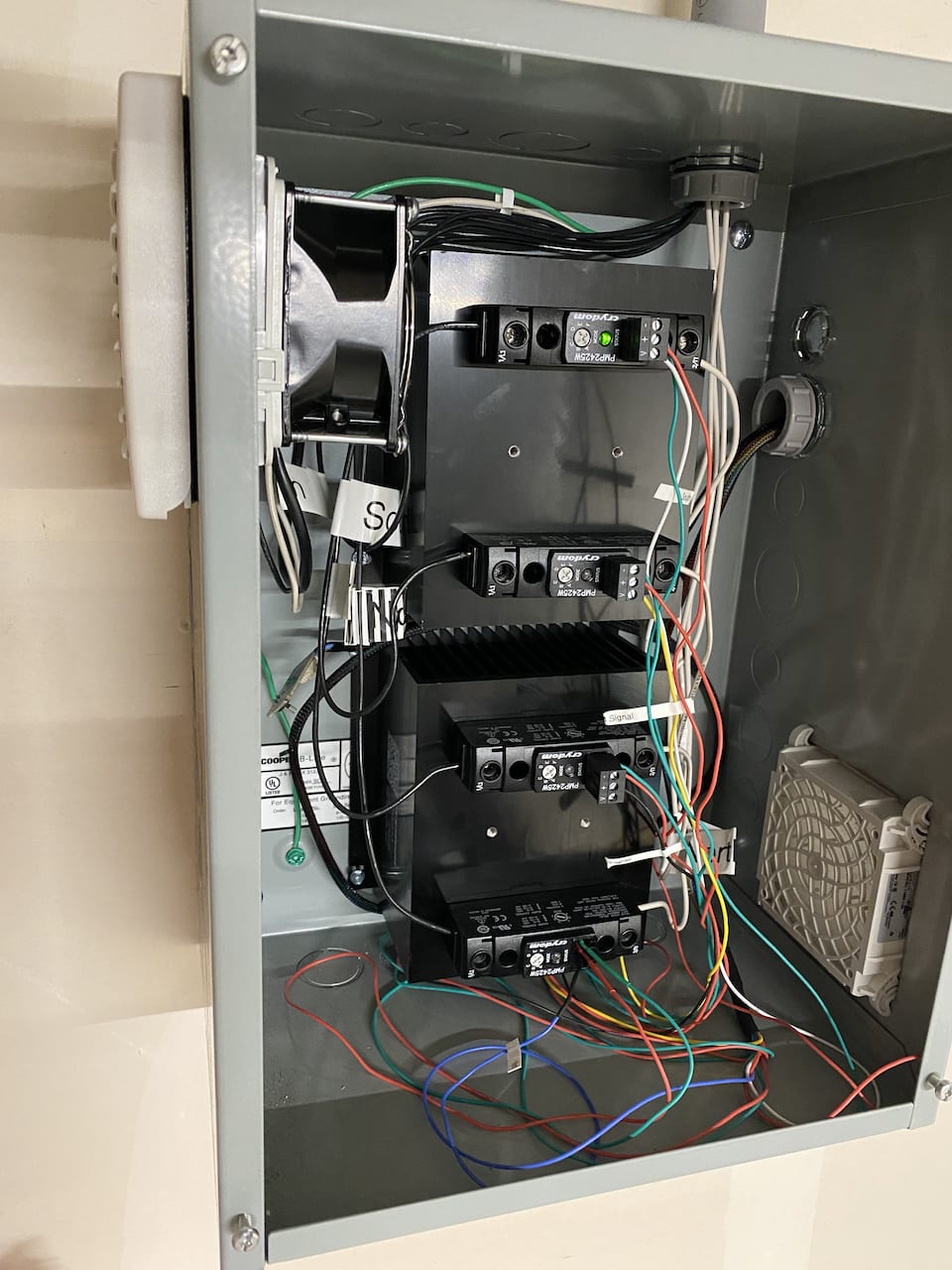 McMaster enclosure with heatsinks and solid state proportional relays mounted