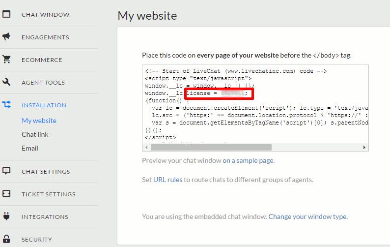 LiveChat license ID
