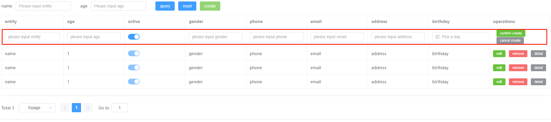 create a new row