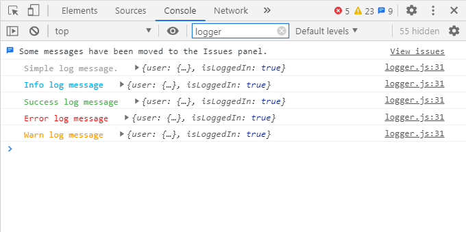 Log message with log data