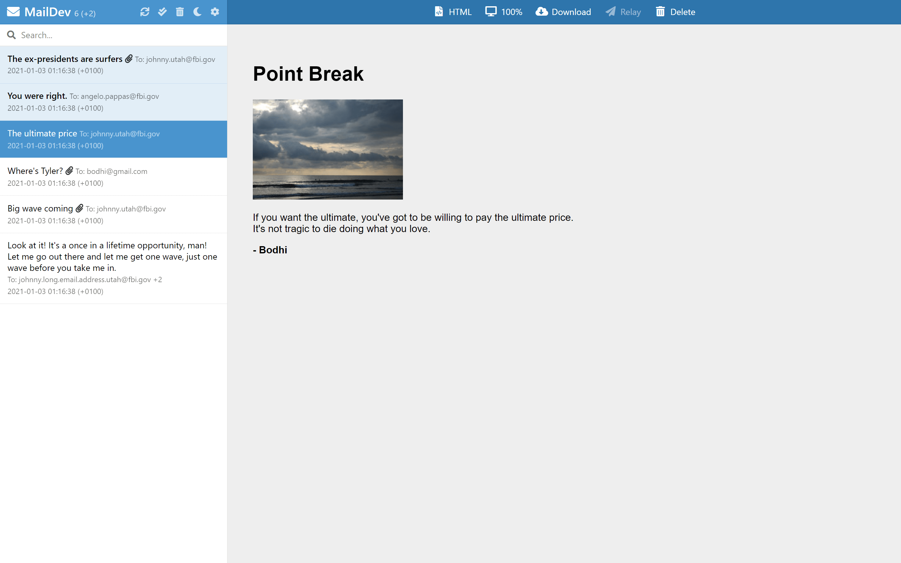 MailDev Screenshot