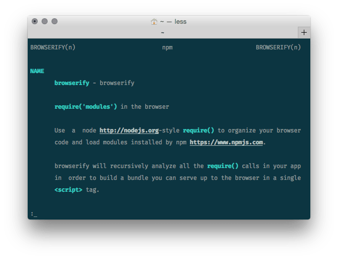 screenshot of man-n showing the browserify docs